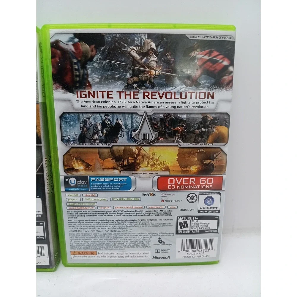 Xbox 360 Assassins Creed 3 & Revelations 2 Game Lot C.I.B.